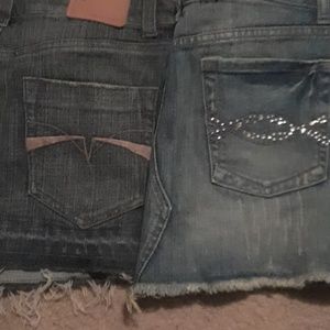 Lot of two jean mini skirts fringe bling miss me